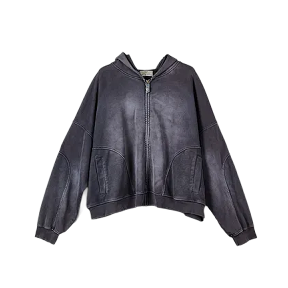 Vintage Washed Oversized Zip-Up Hoodie - Streetwear